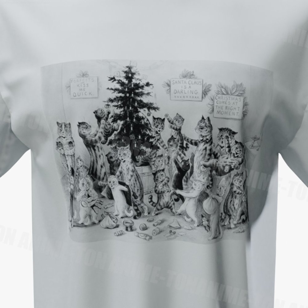 Louis Wain - Cat Art - Cat Christmas - Tshirt - Cotton